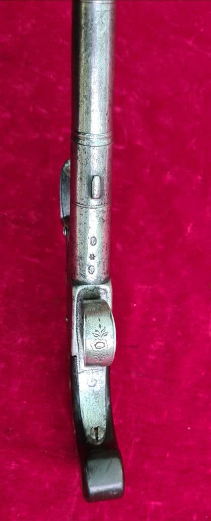 A scarce English Queen Anne Flintlock Box-lock pocket pistol by W Mold. Circa 1775.  Ref 4027